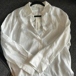 Zara White Linen Button Down